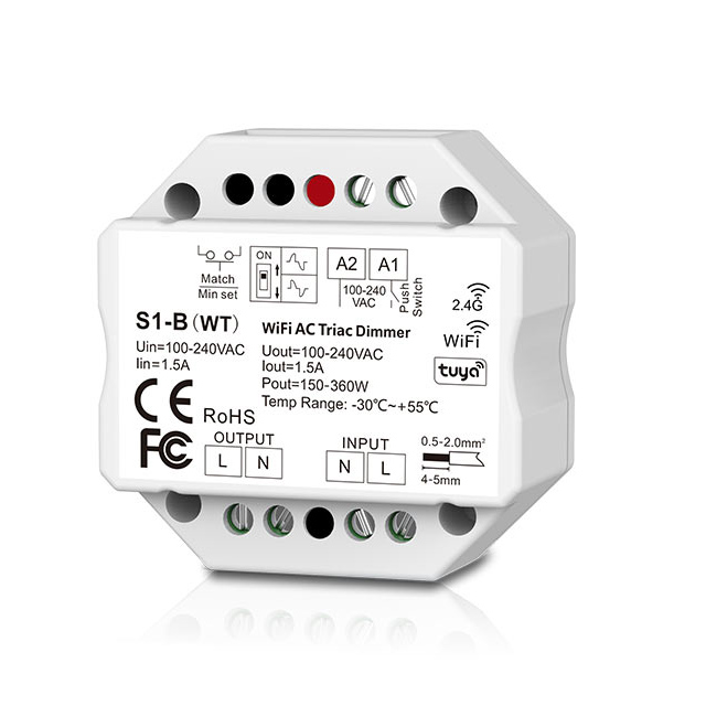 1CH*1.5A WiFi-RF+Push AC Phase-cut Dimmer S1-B(WT)